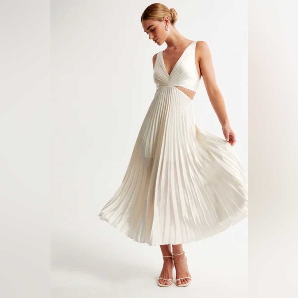 Abercrombie Satin pleated white cutout dress for formal events